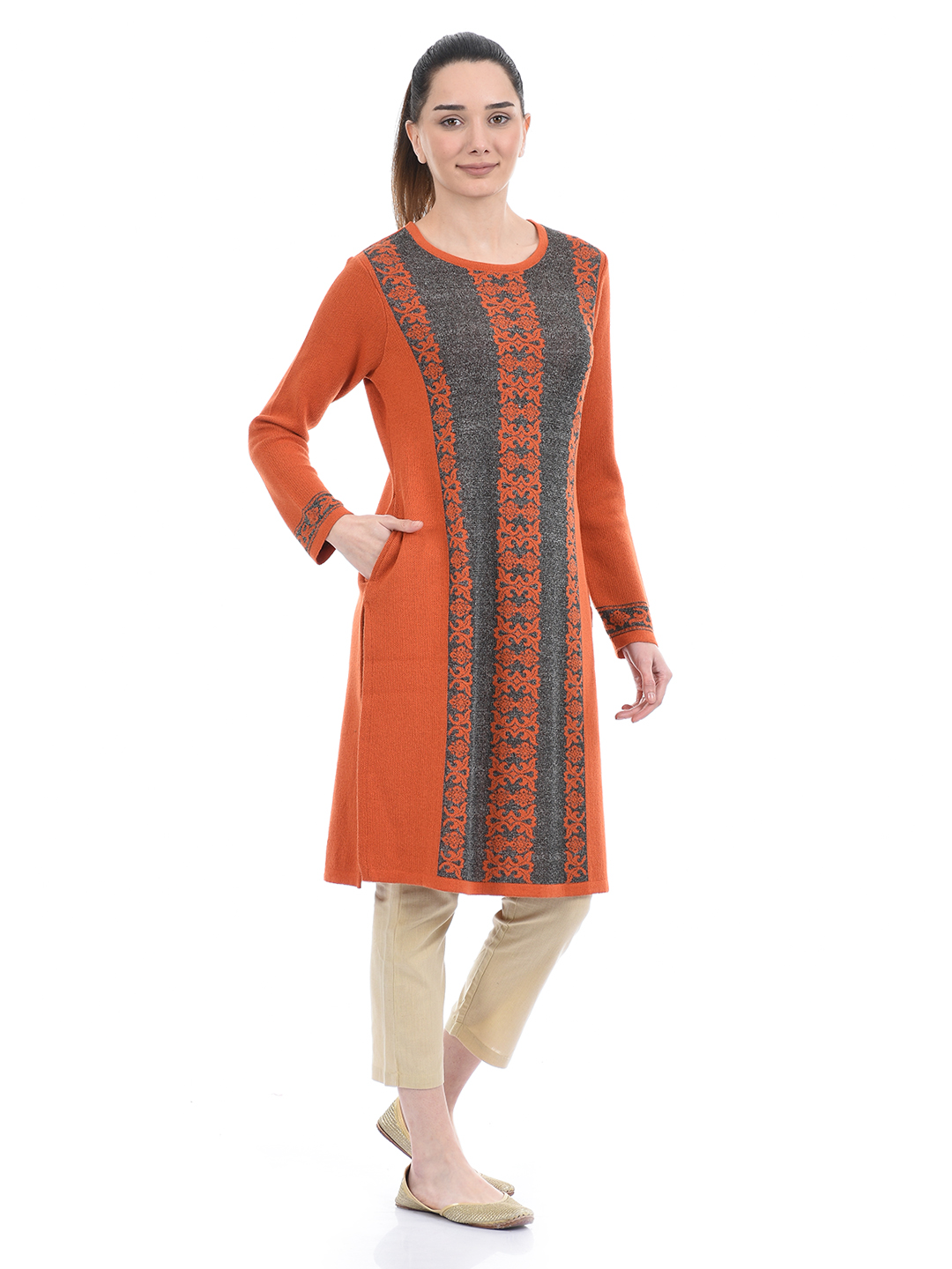 American Eye Women Casual Wear Orange Kurta